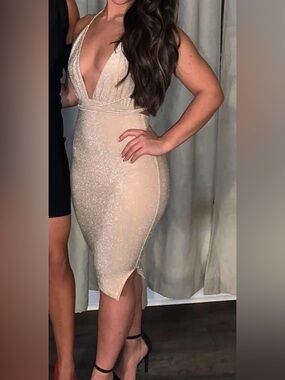 Babyboo Fashion Champagne Plunge Midi Dress